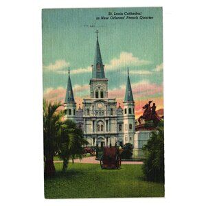Vintage St Louis Cathedral Postcard New Orleans French Quarter Jackson Square
